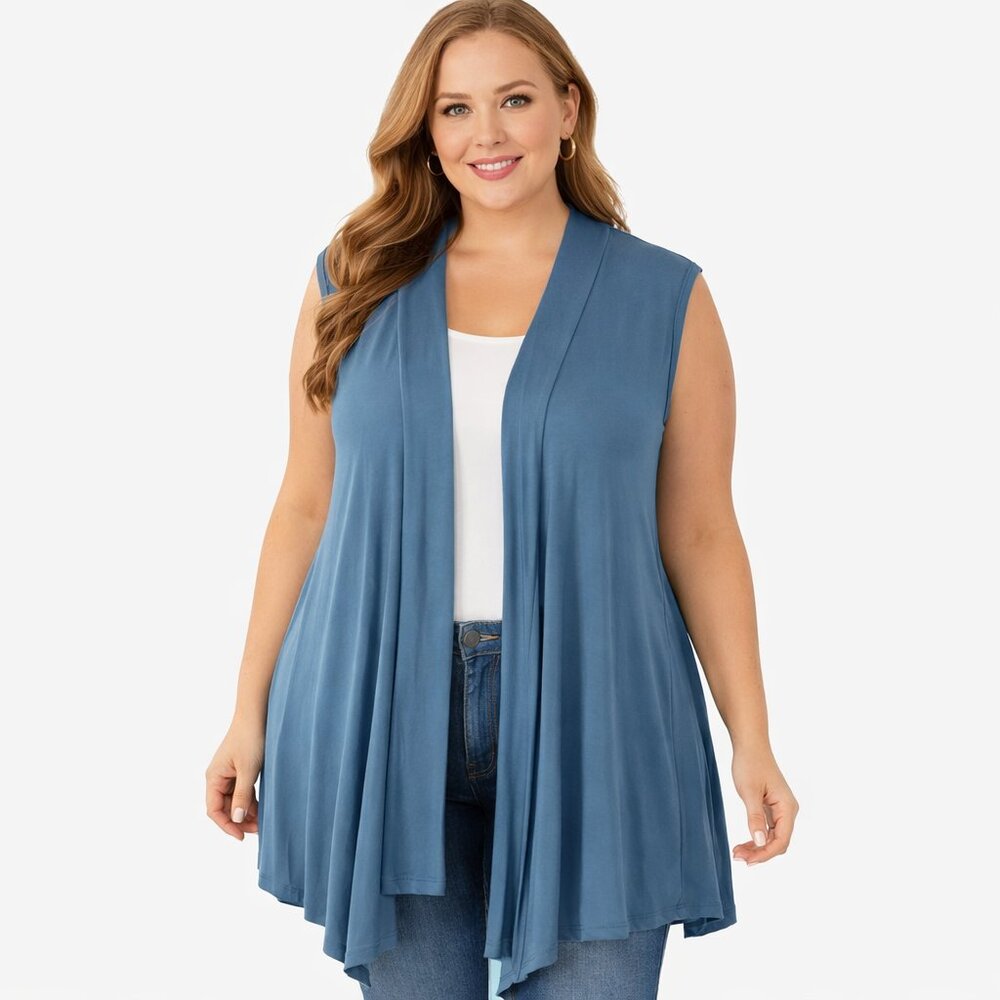 Zenana Beach Blue Open Front Cardigan Women’s XXL 2X Soft Stretch Sleeveless NWT